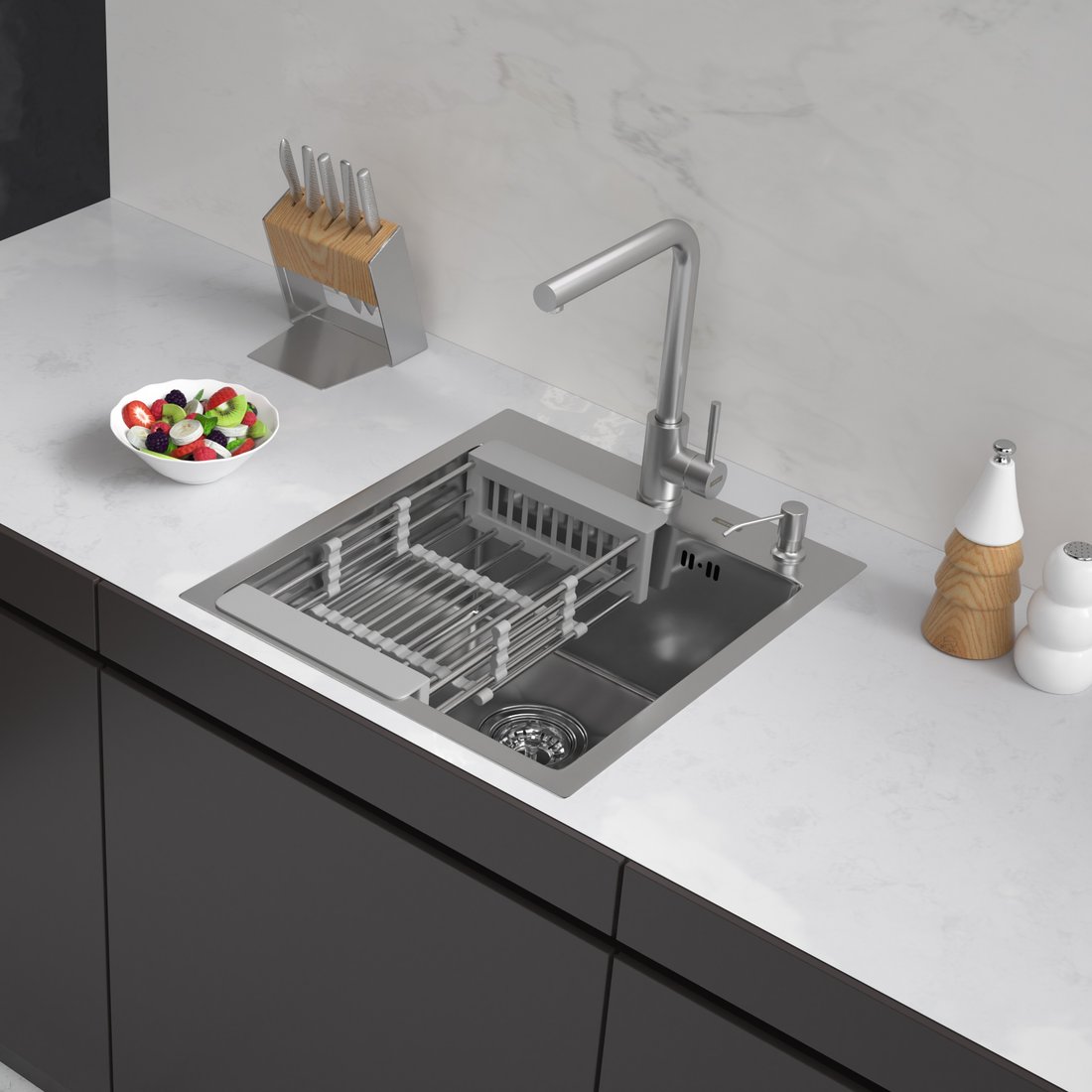 

Кухонная мойка ARFEKA Eco AR мойка 450*500, коландер, дозатор Satin