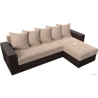 Угловой диван Лига диванов Дубай лайт правый 114159 (велюр бежевый/экокожа коричневый)