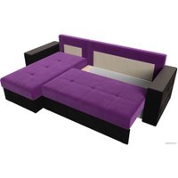 Угловой диван Лига диванов Дубай лайт левый (микровельвет фиолетовый/черный)