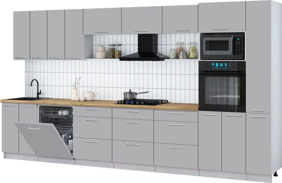 

Готовая кухня Интерлиния Мила Gloss 3.9-ПМ1 (грей/грей/дуб бунратти)