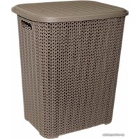 Корзина ВиолетПласт для белья прямоугольная "Вязь" 60 л с крышкой (капучино)