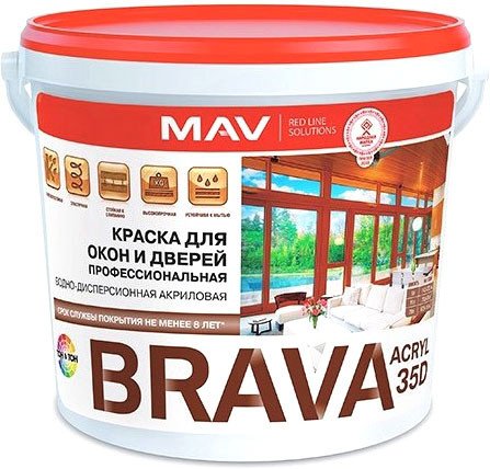 

Краска MAV Brava ВД-АК-1035Д 5 л (белый полуматовый)