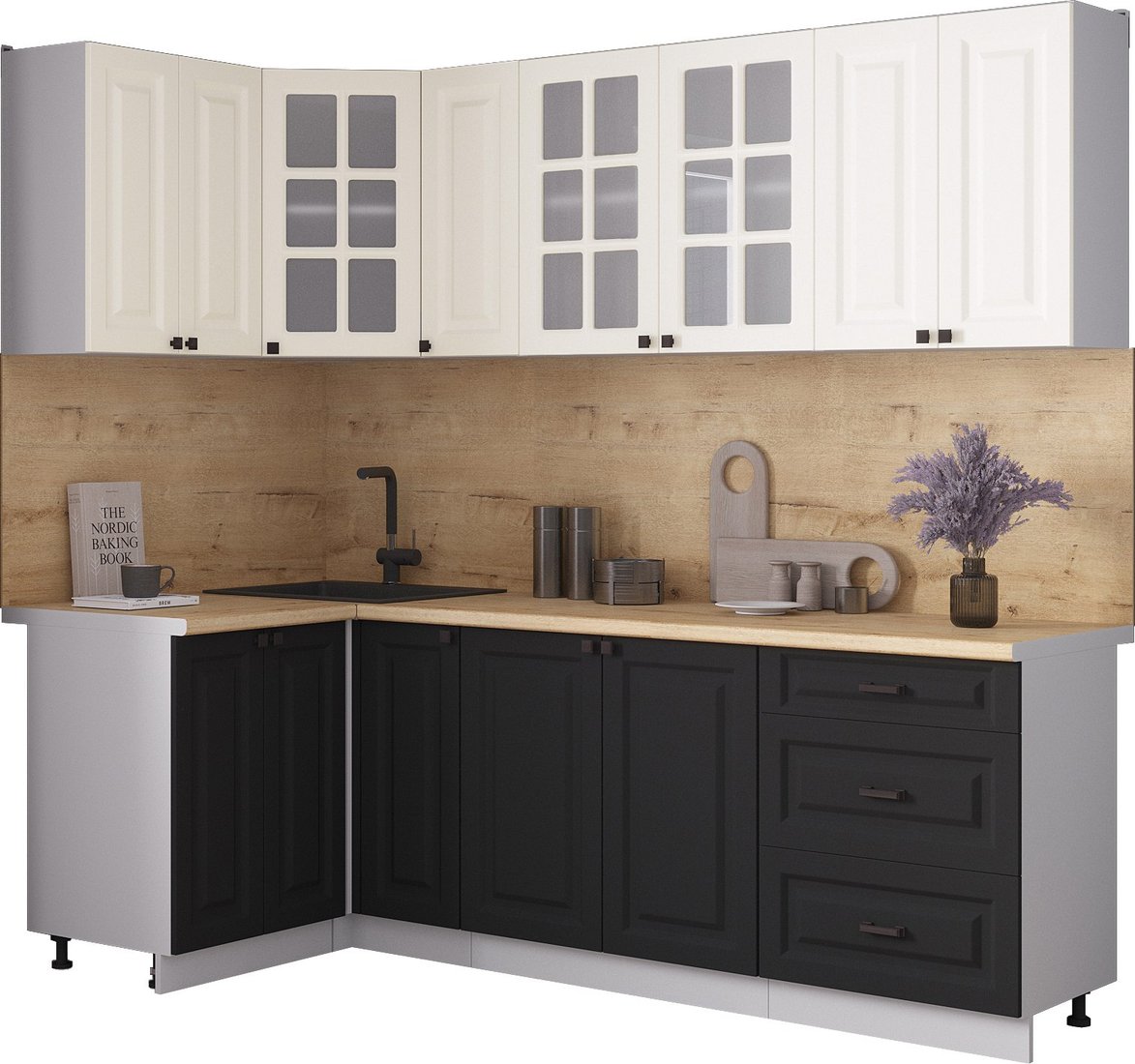 

Готовая кухня Интерлиния Мила Деко 1.2x2.3 (черный/белый/дуб бунратти)