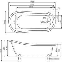 Ванна BelBagno BB04-ROS 170x80.5