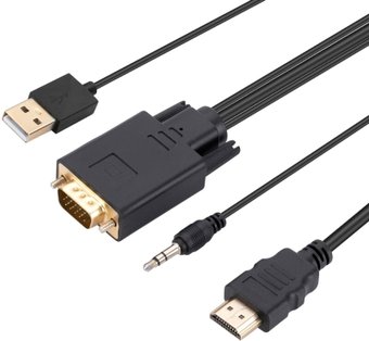 Кабель USBTOP HDMI - VGA - 3.5 mm - USB Type-A (1.8 м, черный)