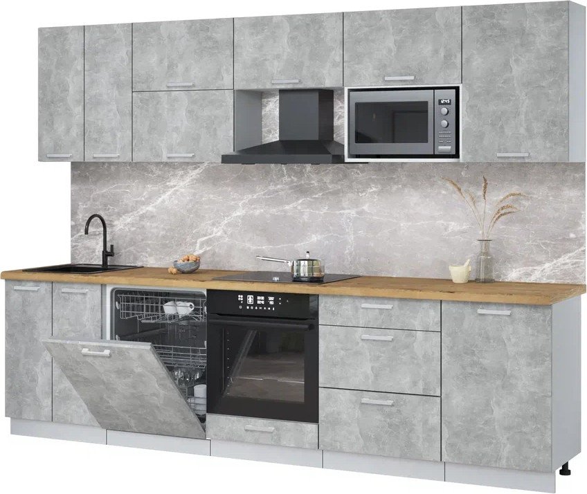 

Готовая кухня Интерлиния Мила Лайт 2.9-ПМ2 (бетон/бетон/дуб бунратти)