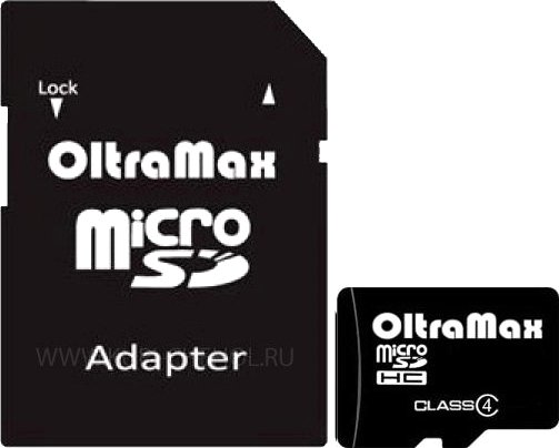 

Карта памяти OltraMax microSDHC Class 4 4GB + адаптер