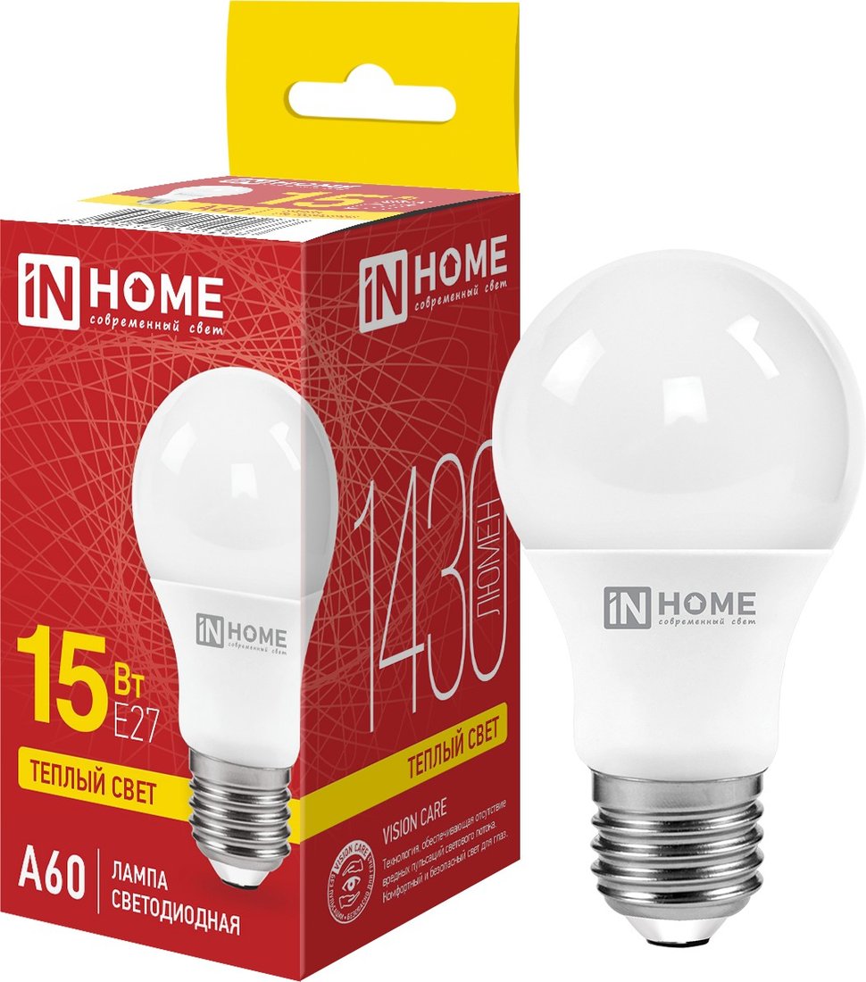 

Светодиодная лампочка In Home LED-A60-VC 15 Вт 230В Е27 3000К 1430 Лм