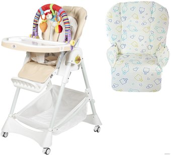 Высокий стульчик ForKiddy Podium Toys 0+ (два чехла +х/б вкладыш, кремовый, дуга зайка)