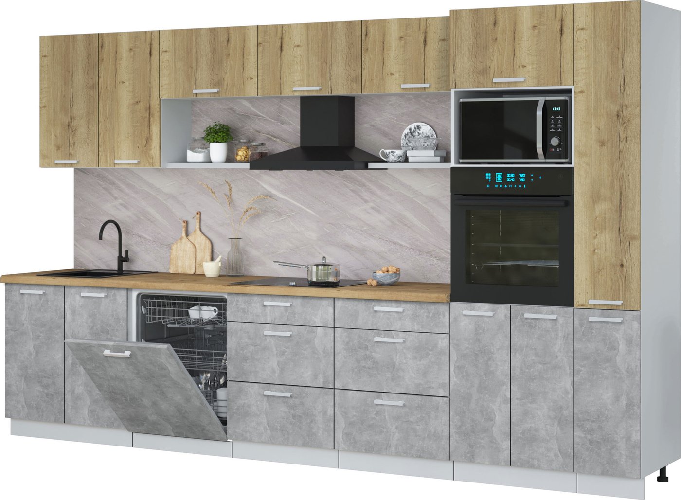 

Готовая кухня Интерлиния Мила Лайт 3.5-ПМ1 (дуб золотой/бетон/дуб бунратти)