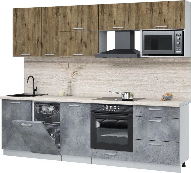 

Готовая кухня Интерлиния Мила Лайт 2.6-ПМ4 (дуб веллингтон/бетон портленд/травертин серый)