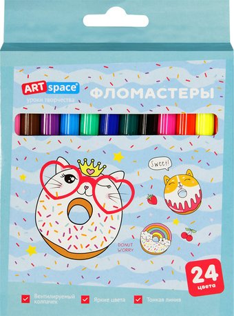 Фломастеры ArtSpace Кот-сластена WP24_27022 (24 цв)