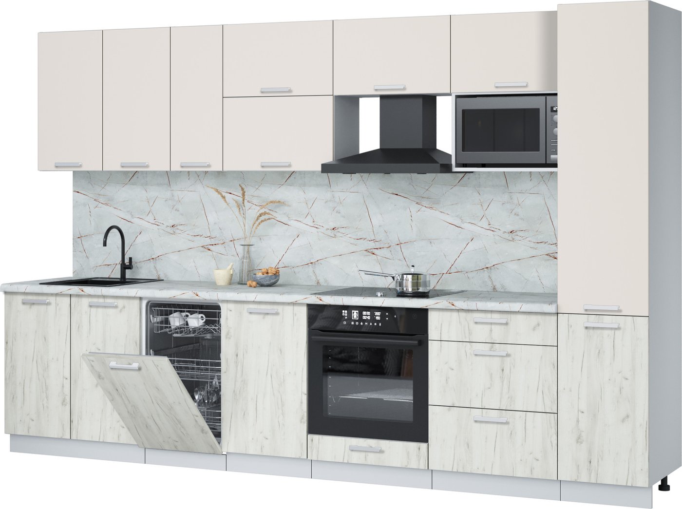 

Готовая кухня Интерлиния Мила Лайт 3.3-ПМ4 (персидский жемчуг/дуб белый/серый каспий)