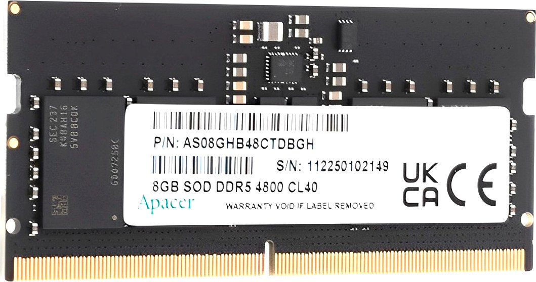 

Оперативная память Apacer 8ГБ DDR5 SODIMM 4800 МГц AS08GHB48CTDBGH