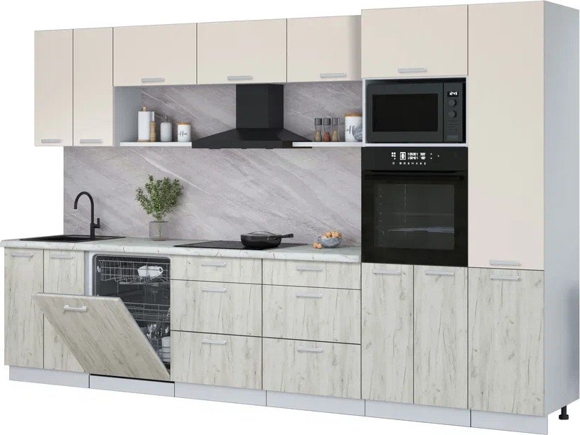 

Готовая кухня Интерлиния Мила Лайт 3.4-ПМ1 (персидский жемчуг/дуб белый/серый каспий)