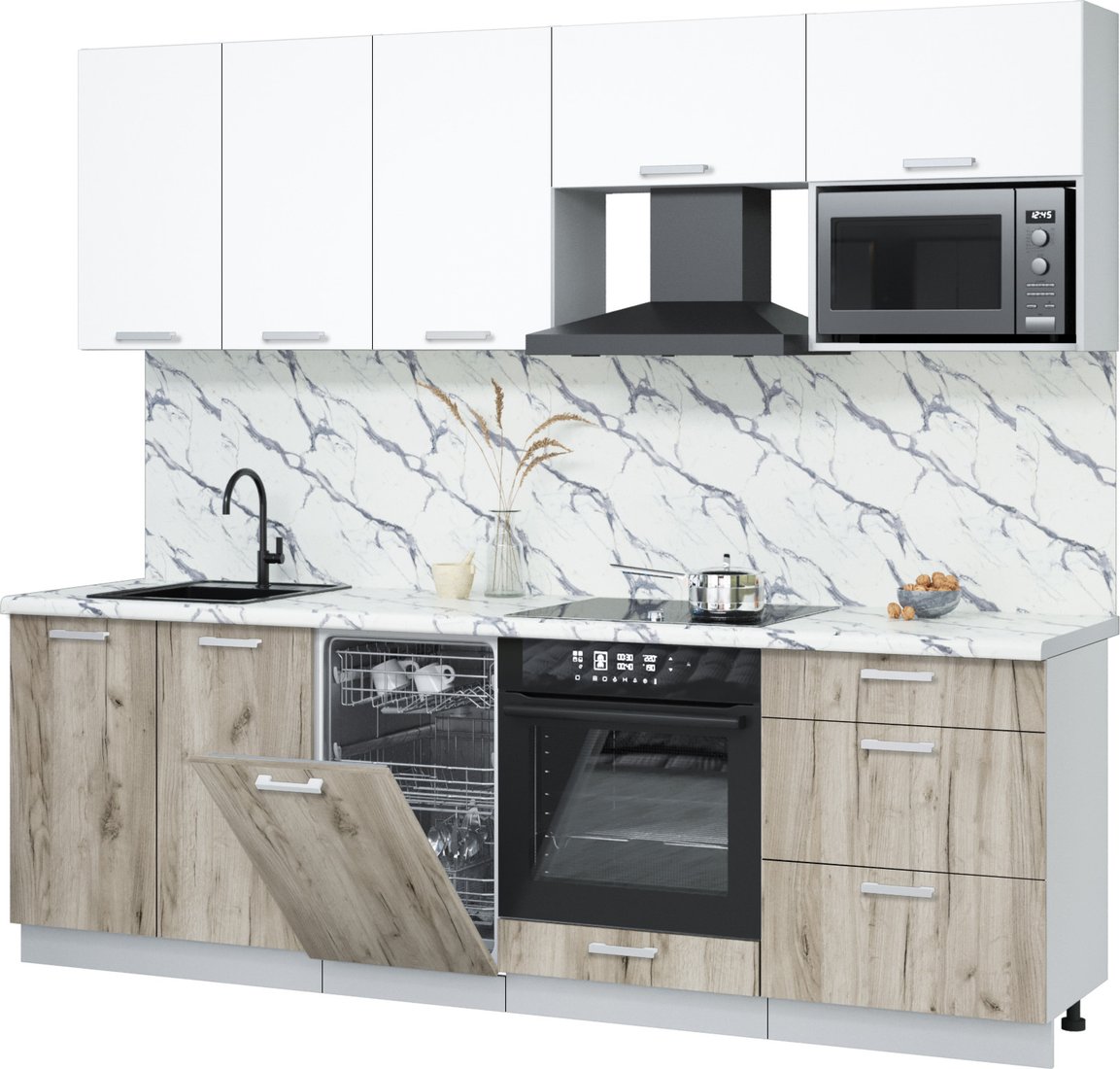 

Готовая кухня Интерлиния Мила Лайт 2.45-ПМ4 (белый платинум/дуб серый/белый гранит)