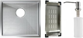 Кухонная мойка Schtoff Undermount Best Decor Silver 4545 + коландер K-1 BLACK + дозатор SD-1 SILVER