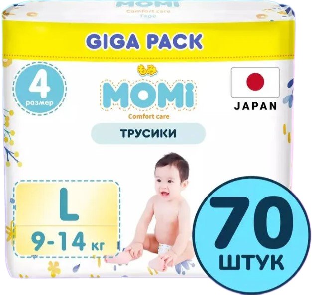 

Трусики-подгузники Momi Comfort Care L 9-14кг (70шт)