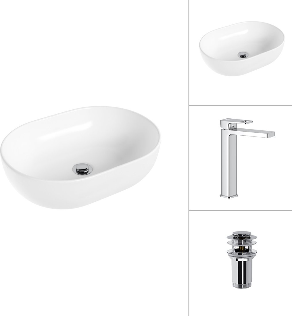 Умывальник Lauter 21836A + Cascade 21СК0655C с донным клапаном 21190CH (хром)