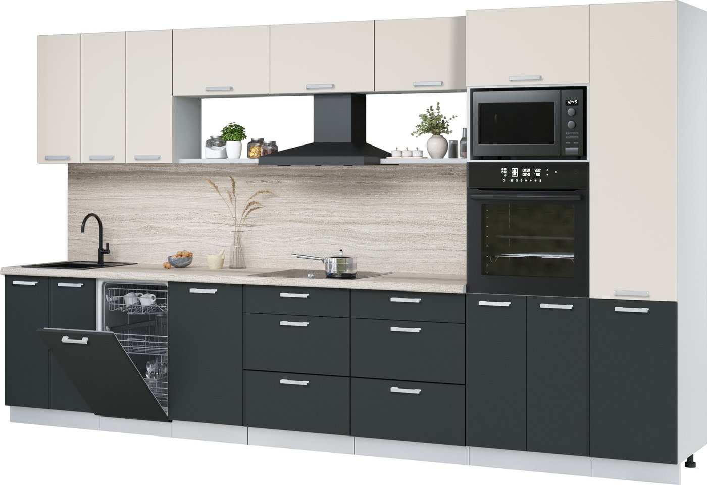 

Готовая кухня Интерлиния Мила Лайт 3.7-ПМ3 (персидский жемчуг/антрацит/травертин серый)