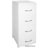 Комод ВиолетПласт Ротанг 4 секции (белый)