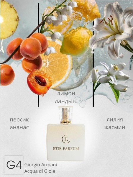 

Туалетная вода ETIB Parfum аналоговый парфюм Giorgio Armani Acqua di Gioia G4 EdP (100 мл)
