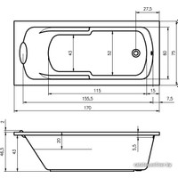 Ванна Riho Virgo 170x75 BZ07 (без ножек)