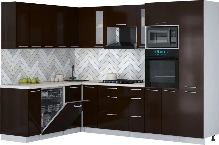 

Готовая кухня Интерлиния Мила Gloss 1.896х2.78 (шоколад глянец/шоколад глянец/бискайская сосна)