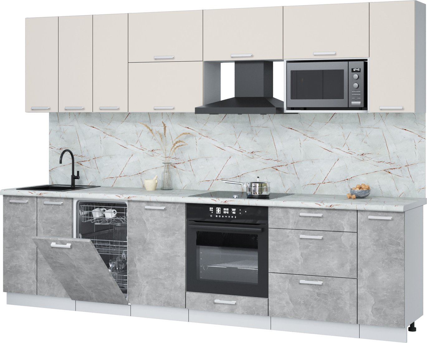 

Готовая кухня Интерлиния Мила Лайт 3.0-ПМ4 (персидский жемчуг/бетон/серый каспий)