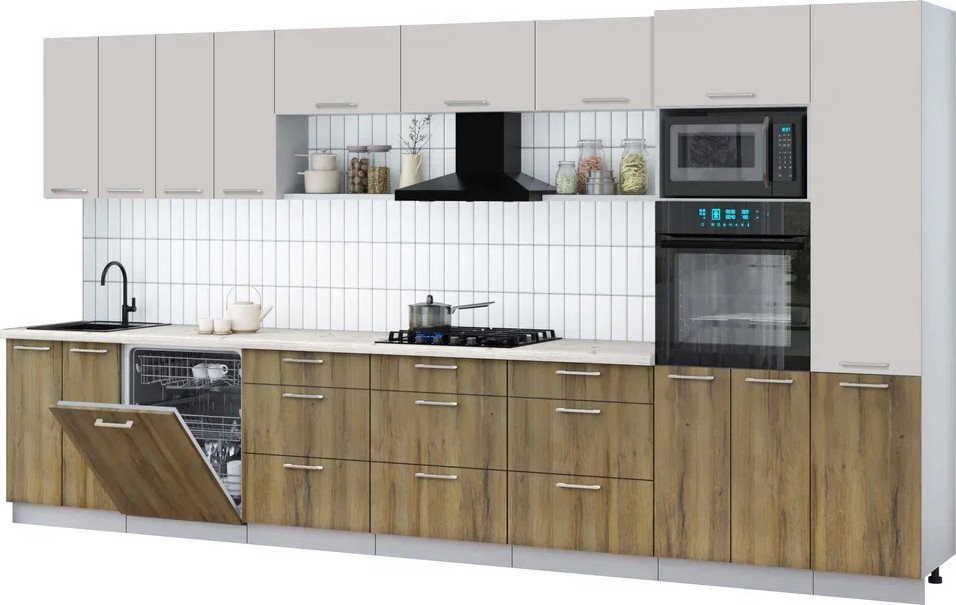 

Готовая кухня Интерлиния Мила Gloss 4.0-ПМ1 (дуб вотан/кашемир/бискайская сосна)