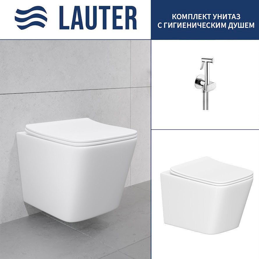 

Унитаз подвесной Lauter Square с жестким сиденьем Soft Close 214903 + Breez 21GN7071CH (скрытое крепление)