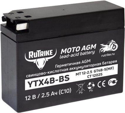 

Мотоциклетный аккумулятор Rutrike YTX4B-BS (2.5 А·ч)