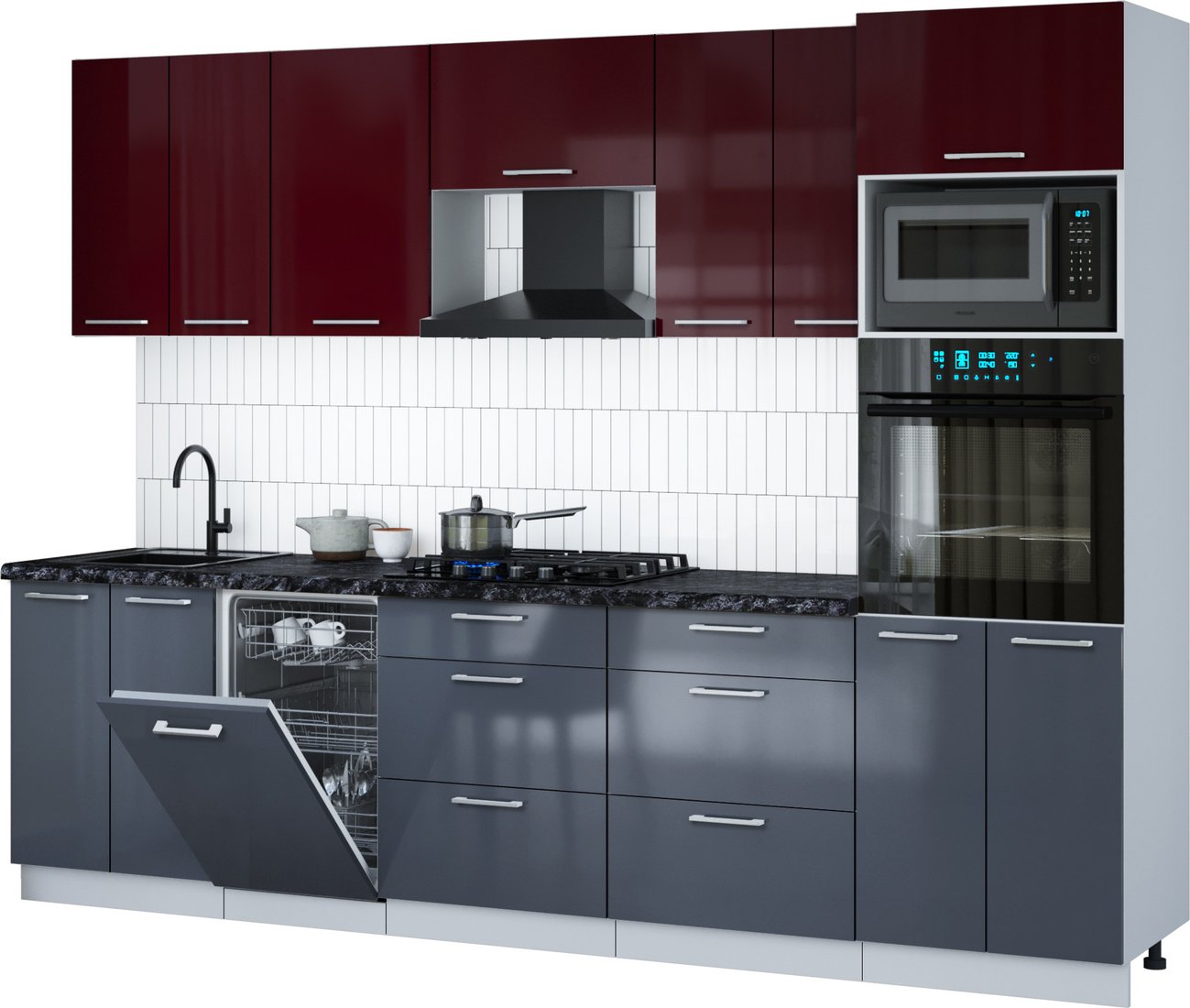 

Готовая кухня Интерлиния Мила Gloss 2.85-ПМ3 (асфальт глянец/бордовый глянец/кастилло темный)