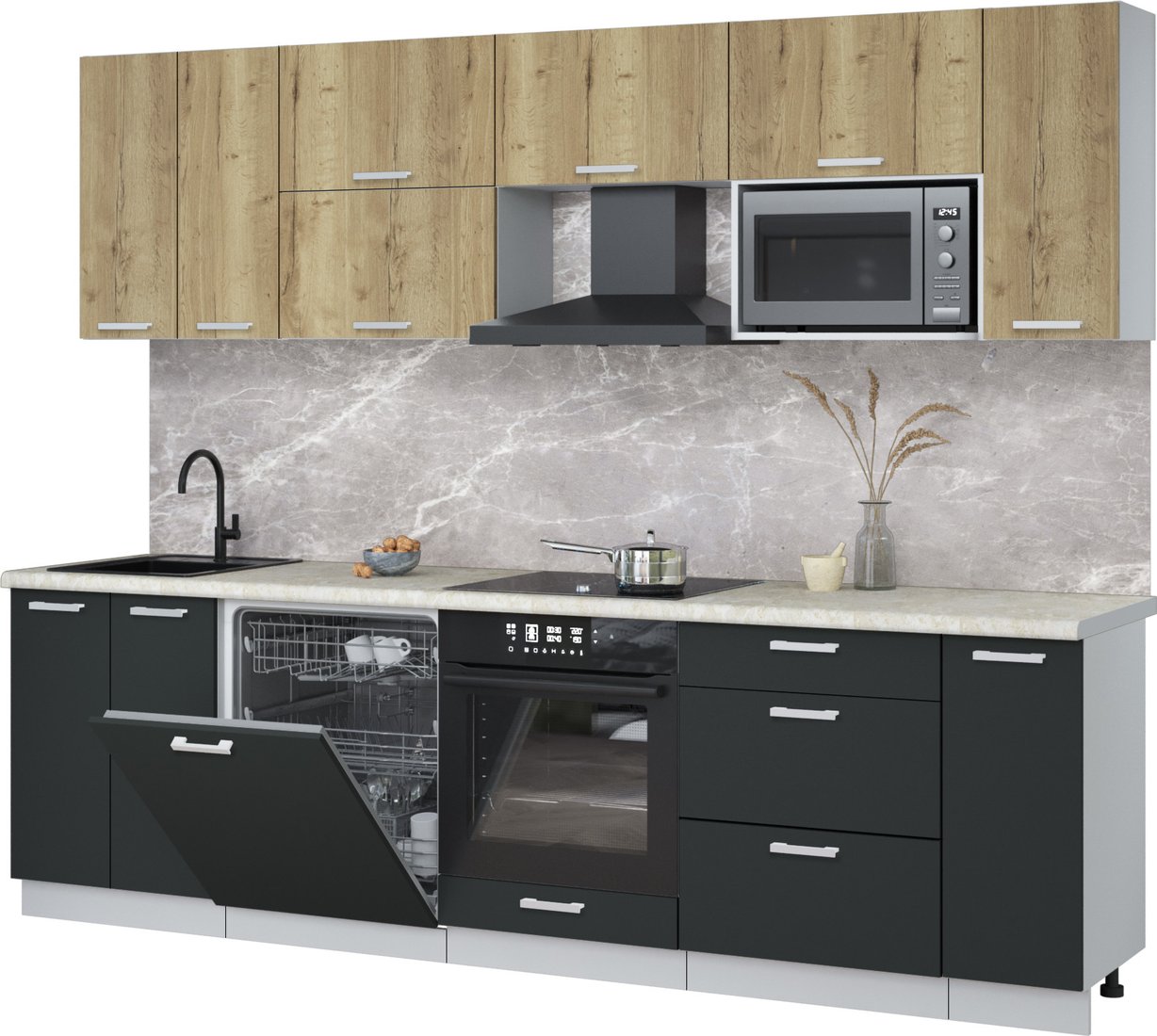 

Готовая кухня Интерлиния Мила Лайт 2.7-ПМ2 (дуб золотой/антрацит/опал светлый)