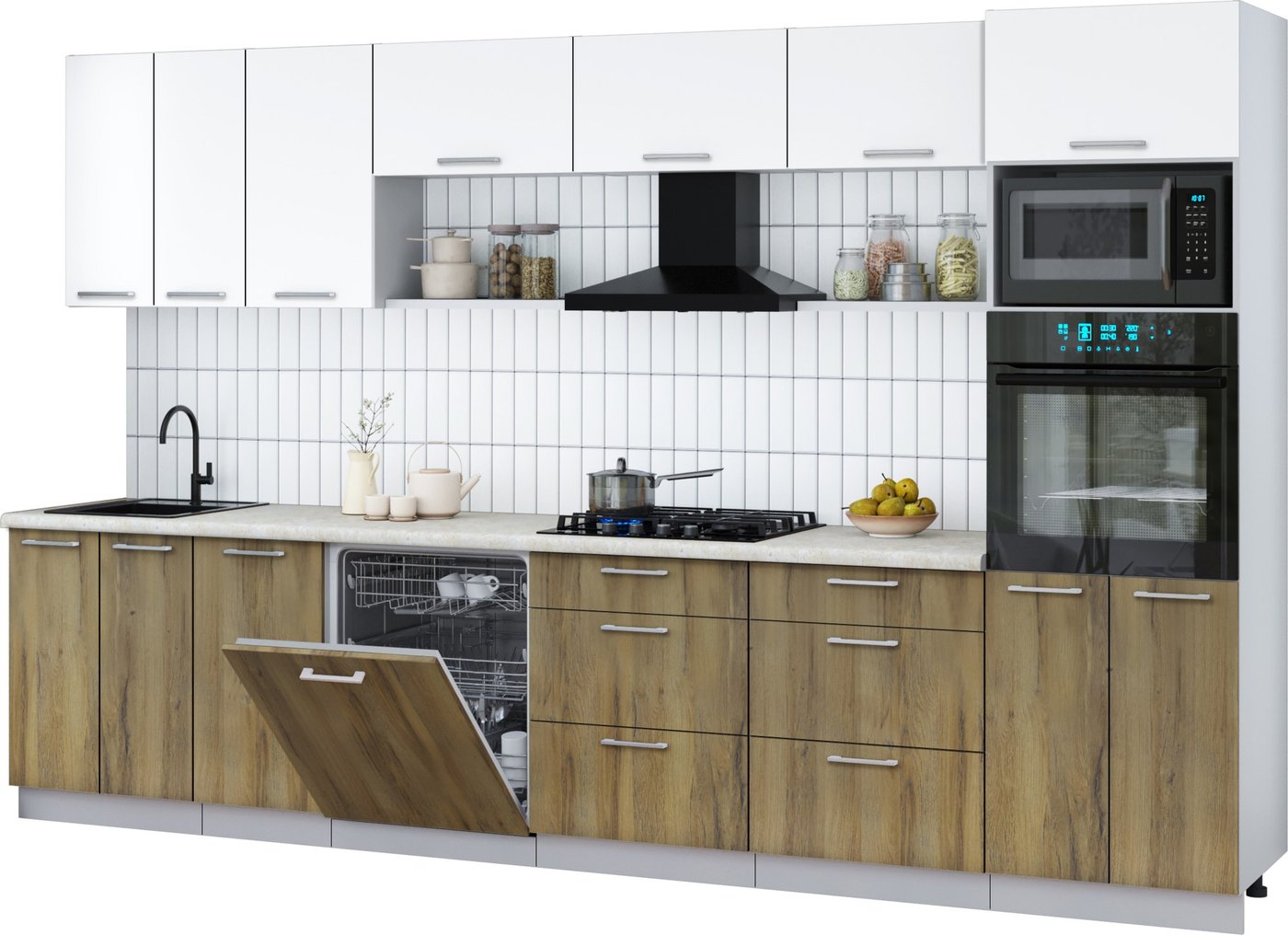 

Готовая кухня Интерлиния Мила Gloss 3.4-ПМ1-2 (дуб вотан/белый/опал светлый)