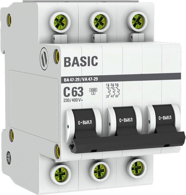 

Выключатель автоматический EKF ВА 47-29 3P 63А (С) 4.5кА mcb4729-3-63C