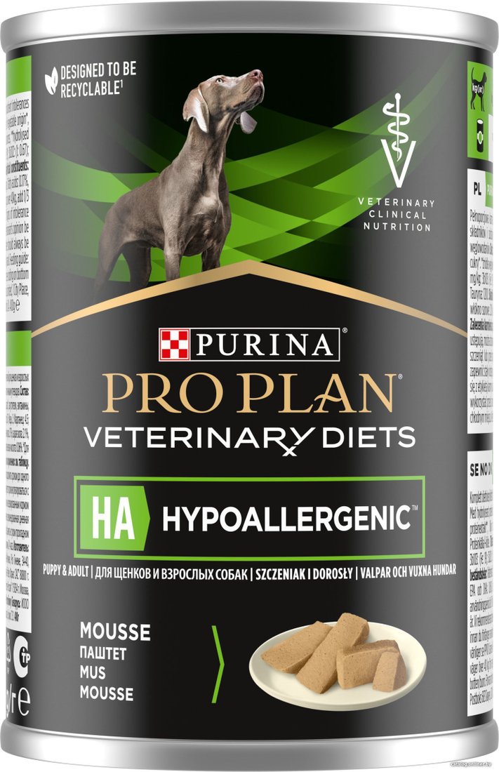 Консервированный корм для собак Pro Plan Veterinary Diets HA Hypoallergenic при пищевой непереносимости 400 г