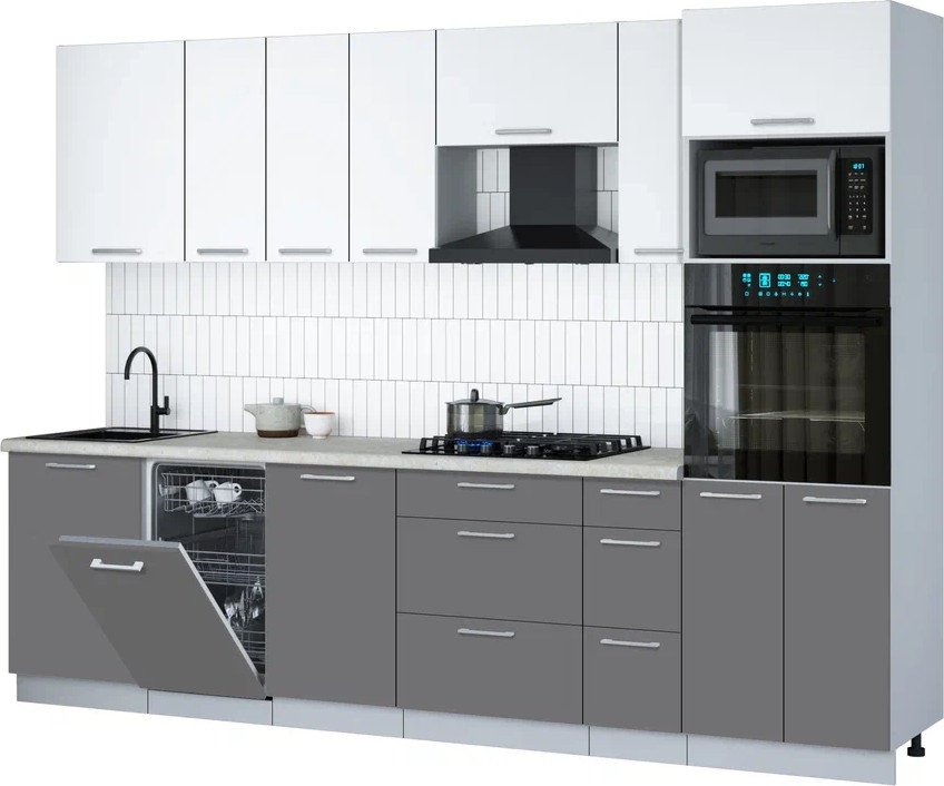 

Готовая кухня Интерлиния Мила Gloss 2.9-ПМ3 (серый/белый/опал светлый)