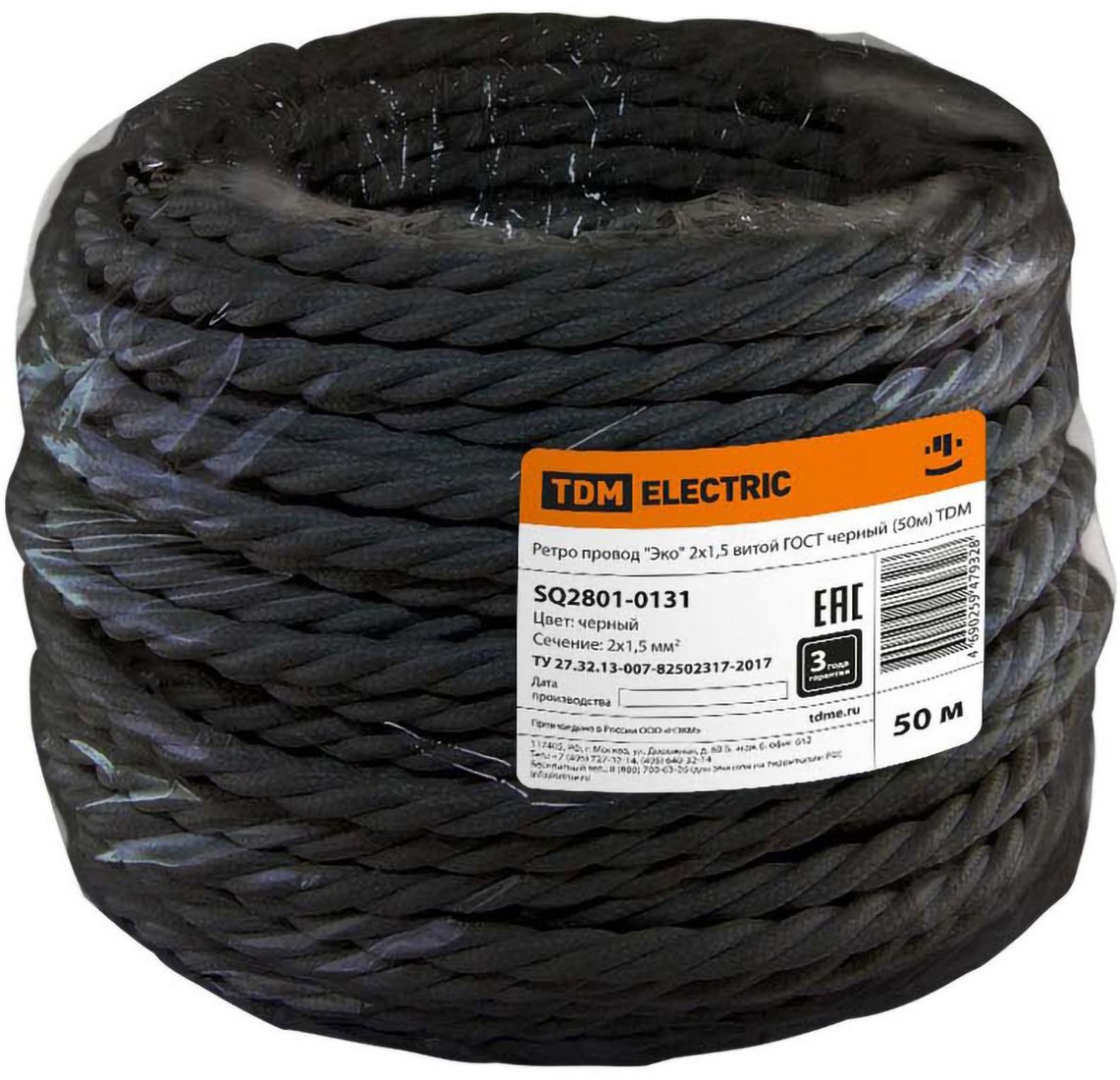 

Кабель силовой TDM Electric 2х1,5 (витой черный)