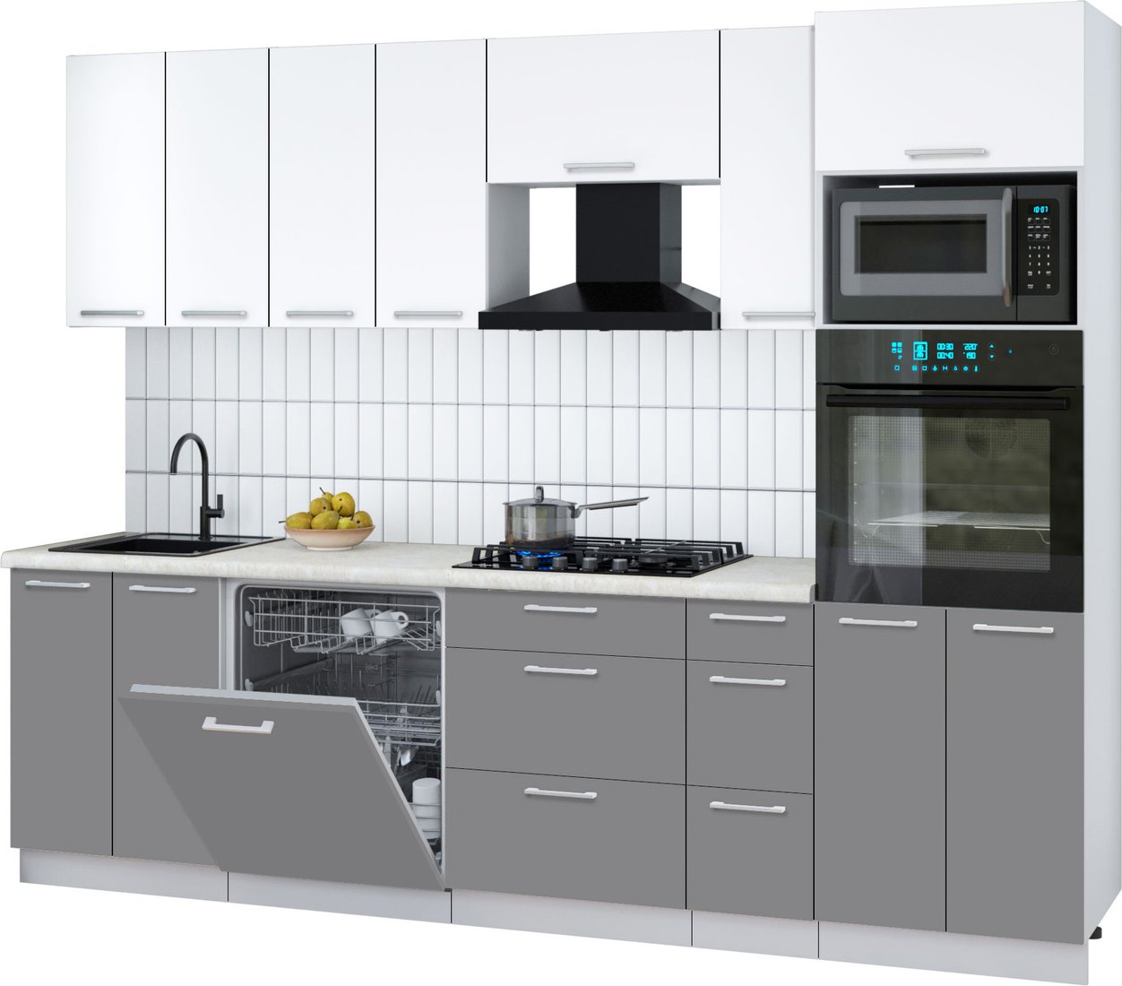 

Готовая кухня Интерлиния Мила Gloss 2.7-ПМ1 (серый/белый/опал светлый)