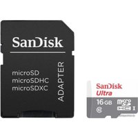 Карта памяти SanDisk Ultra SDSQUNS-016G-GN3MA microSDHC 16GB (с адаптером)