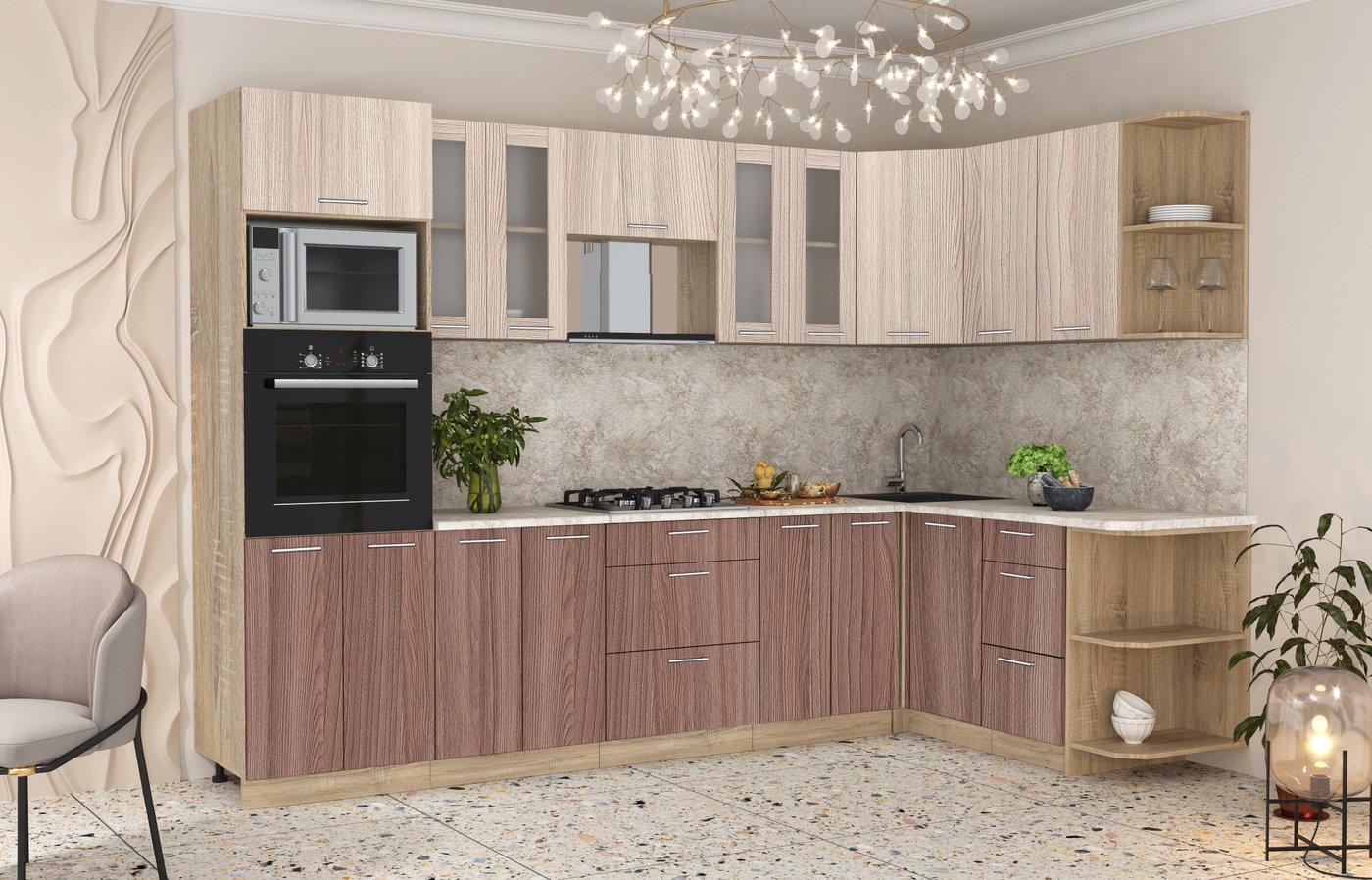

Готовая кухня Интерлиния Мила 1.68x3.0 правая (шимо светлый/шимо темный/малага)