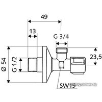 Запорная арматура Schell Вентиль горизонтальный для стир. машины 1/2"x3/4" 33 00 06 99
