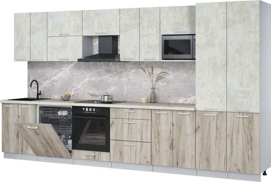 

Готовая кухня Интерлиния Мила Лайт 3.8-ПМ2 (бетон лайт/дуб серый/бискайская сосна)