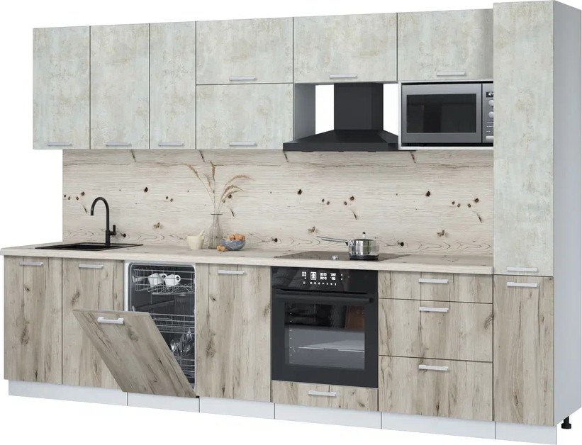 

Готовая кухня Интерлиния Мила Лайт 3.2-ПМ4 (бетон лайт/дуб серый/бискайская сосна)