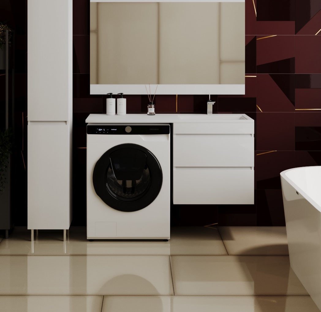 Symbolite Тумба с умывальником Даллас 120 Люкс Plus + Estetus Даллас 120x48 (подвесная, правый, эмаль белый)