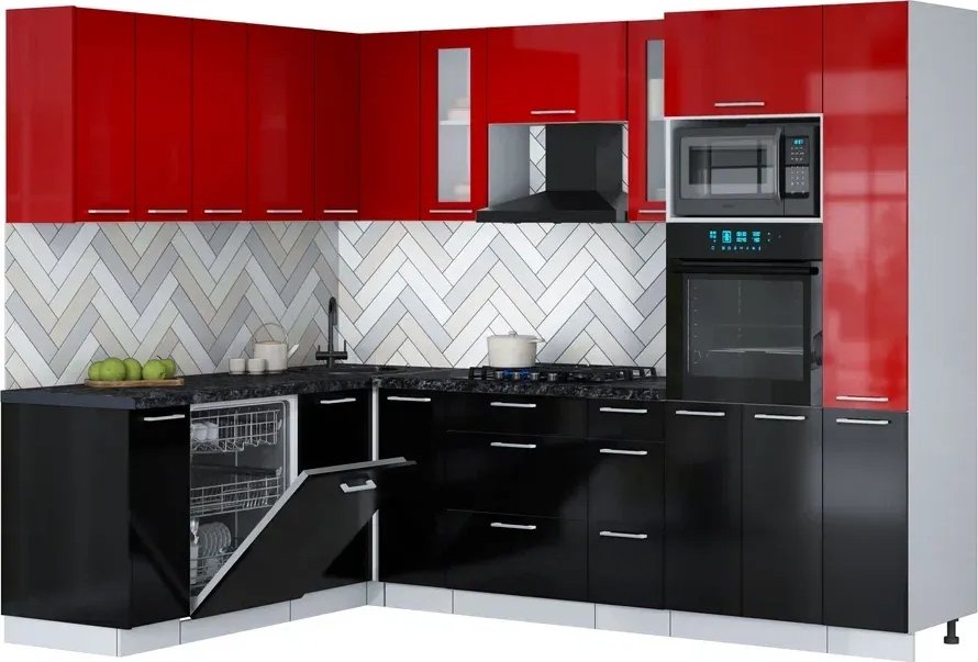 

Готовая кухня Интерлиния Мила Gloss 1.896х2.68 (черный глянец/красный глянец/кастилло темный)