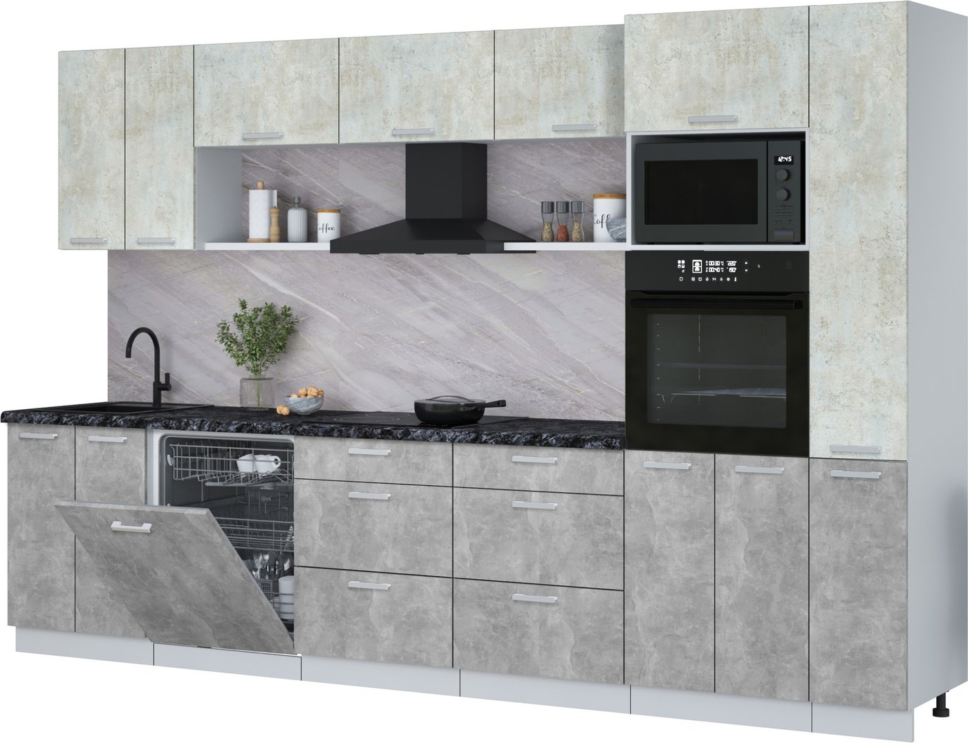 

Готовая кухня Интерлиния Мила Лайт 3.3-ПМ1 (бетон лайт/бетон/кастилло темный)