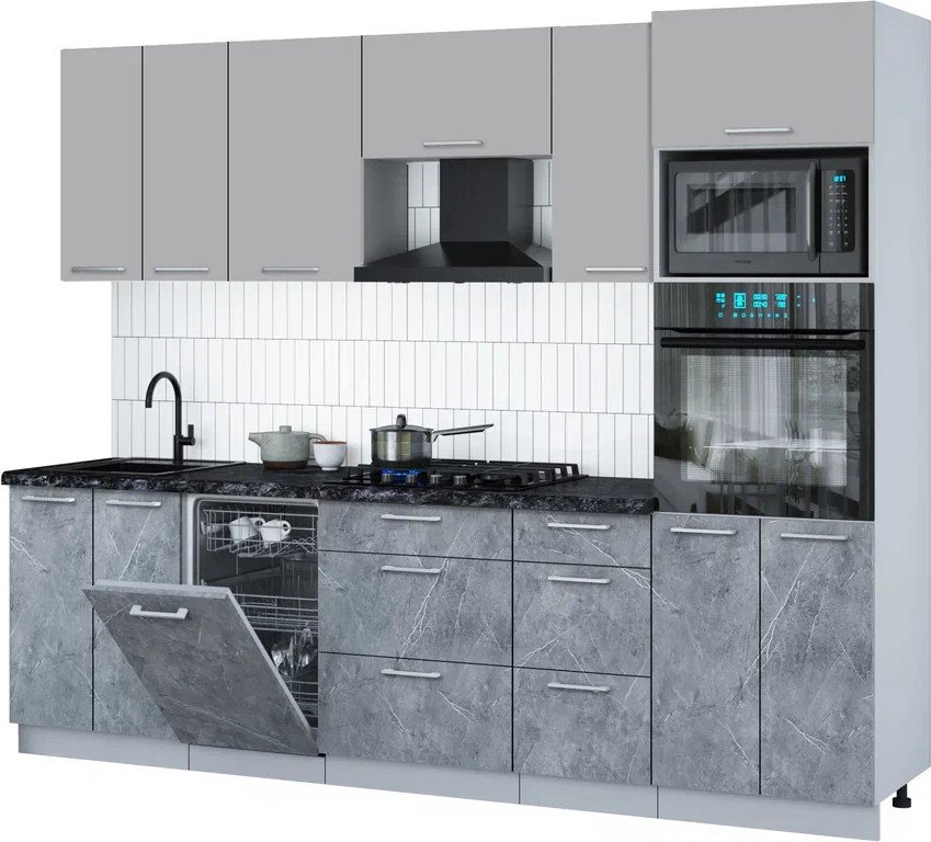 

Готовая кухня Интерлиния Мила Gloss 2.65-ПМ3 (керамика/грей/кастилло темный)