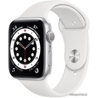 Умные часы Apple Watch Series 6 44 мм (алюминий серебристый/белый спортивный)